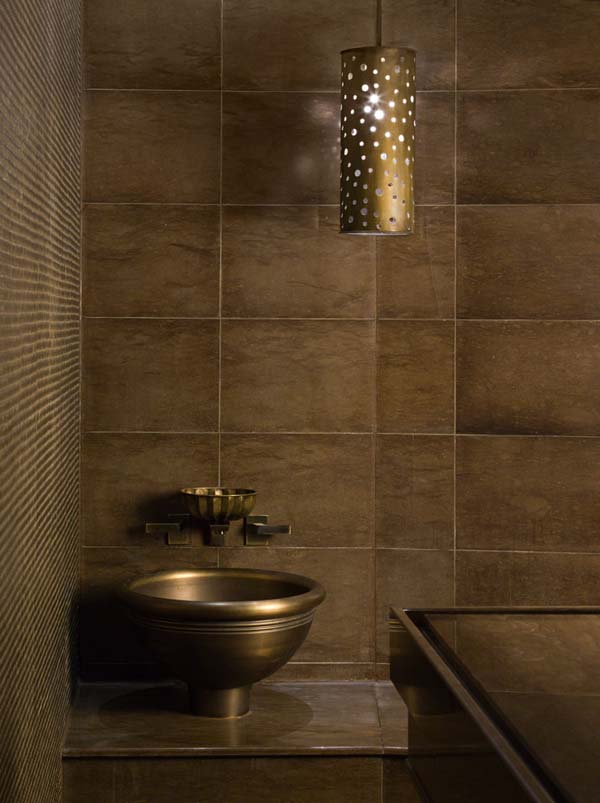 Bathroom Design At Astonishing Bathroom Design Of ESPA At The Istanbul Edition With Glossy Brown Colored Marble Blocks And Bright Pendant Lamp Interior Design Stunning Spa Interior With Modern Touch Of Turkish Tradition Accents