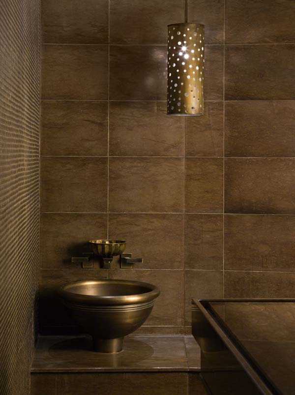 Bathroom Design At Astonishing Bathroom Design Of ESPA At The Istanbul Edition With Glossy Brown Colored Marble Blocks And Bright Pendant Lamp Interior Design  Stunning Spa Interior With Modern Touch Of Turkish Tradition Accents