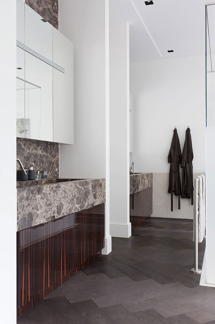 Bathroom Design Cabinet Astonishing Bathroom Design With Mirrored Cabinet Door And Glossy Vanity Idea At Manor River Remy Meijers Decoration  Dazzling Glossy Furniture In Bright And Elegant House Interiors