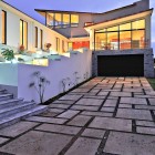 Front Yard Areopagus Astonishing Front Yard Design Of Areopagus Residence With Grey Floor Made From Concrete Blocks And Bright Yellow Lighting From Inside Dream Homes Stunning Hill House Design With Sophisticated Lighting In Costa Rica