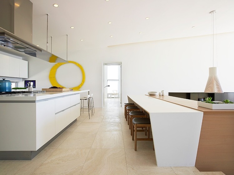 Kitchen And Inside Astonishing Kitchen And Dining Area Inside The Long Island Beach House Shown White Island Also White Dining Table Dream Homes  Elegant Contemporary Beach House With Stylish Interior Decorations