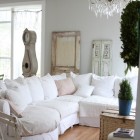 Living Room White Astonishing Living Room Design Applied White Sectional Sofa Slipcovers And Crystal Chandelier Above The Table Decoration Chic Sectional Sofa Slipcovers For Elegant Sofa Looks