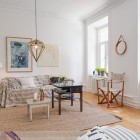 Living Room Wicker Astonishing Living Room Design With Wicker Carpet Area And Black Stripes Sofa Cover Inside Swedish Apartment Apartments Stylish Swedish Interior Style Apartment With Wooden Furniture Accents