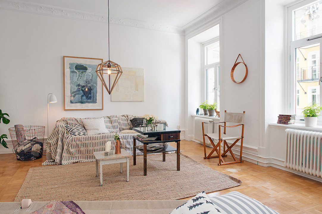 Living Room Wicker Astonishing Living Room Design With Wicker Carpet Area And Black Stripes Sofa Cover Inside Swedish Apartment Apartments Stylish Swedish Interior Style Apartment With Wooden Furniture Accents