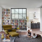 Build Your Design Attractive Build Your Own Bookcases Design Idea Installed In Farmhouse Living Room With Lounge And Foot Rest On Gray White Rug Furniture Creative Bookcases Arrangements For Making The Small Home Library