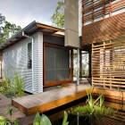 Wooden Striped Coupled Attractive Wooden Striped Perforated Drapes Coupled With Wooden Deck Between Small Pool Outside Storrs Road Residence Decoration Amazing Floating Deck Concept For Luminous Modern House