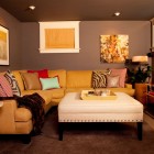 Basement Family With Awesome Basement Family Room Design With Yellow Sectional Sofas For Small Spaces And White Coffee Table Design Dream Homes Elegant Sectional Sofas For Small Spaces And Wonderful Interior Nuance