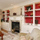 Living Room Wooden Awesome Living Room Design With Wooden Table Facing The Fireplace Mantel Shelves Facing The Elephant Sculpture Decoration Functional Modern Home With Fireplace Mantel Shelves And Creative Lightings