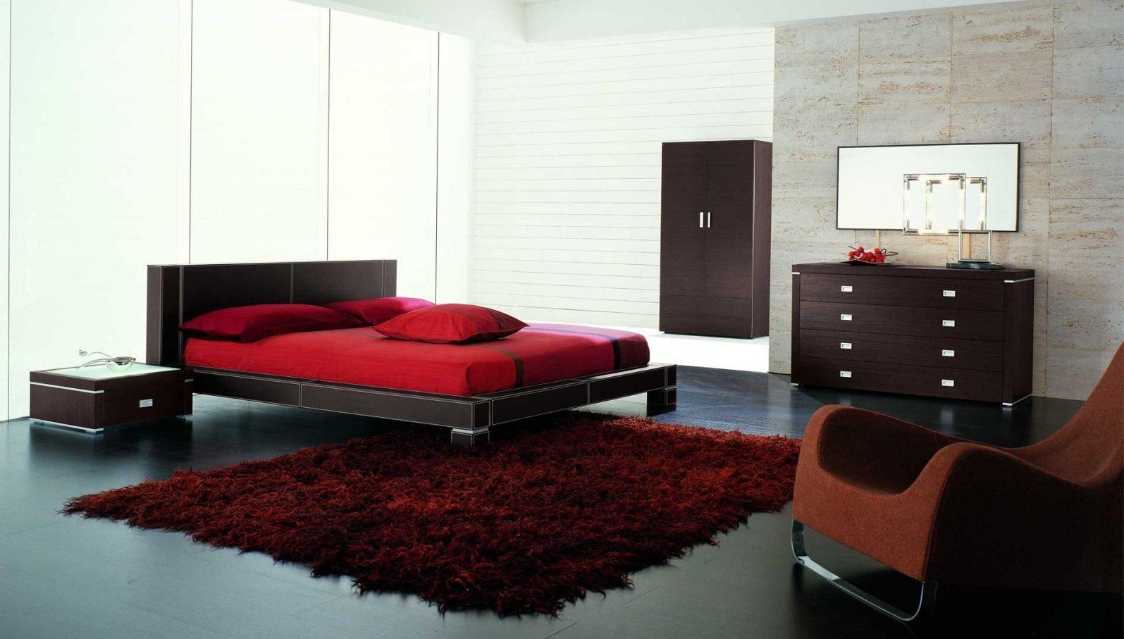 Red Furry Hardwood Awesome Red Furry Rug On Hardwood Flooring In Red Bedrooms Ideas For Young Adults With Beautiful Mirror Wall Mounted Bedroom  27 Enchanting And Awesome Bedroom Ideas For Young Adults