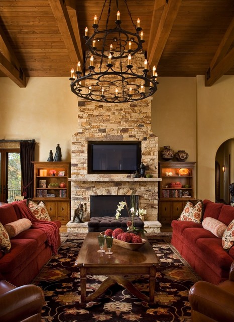 Rustic Living Red Awesome Rustic Living Room With Red Sofas That Wooden Math Table Feat Flower Which Under Chandelier Decoration Decoration  Vibrant Red Sofas Inspirations To Give Your Living Room A Trendy