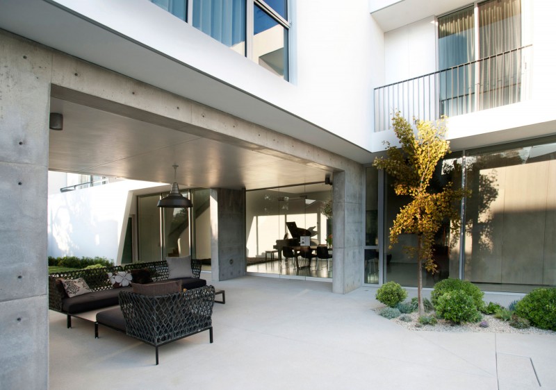 Terrace Outside Family Awesome Terrace Outside The Modern Family Residence With Dark Sectional Sofa And Dark Table On Concrete Floor Dream Homes  Duplex Contemporary Concrete Home With Outdoor Green Gardens For Family