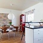 White Modular Dining Awesome White Modular Pendant Above Dining Room Using Contemporary Semi Open House On Wooden Striped Floor Dream Homes Casual Contemporary Home With Stunning Colorful Interior Designs