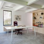 Wooden Shelves Artist Awesome Wooden Shelves In The Artist Residence Home Office With Long White Desk And Brown Swirly Chair Decoration Elegant Home Decorated With Artistic And Contemporary Living Spaces