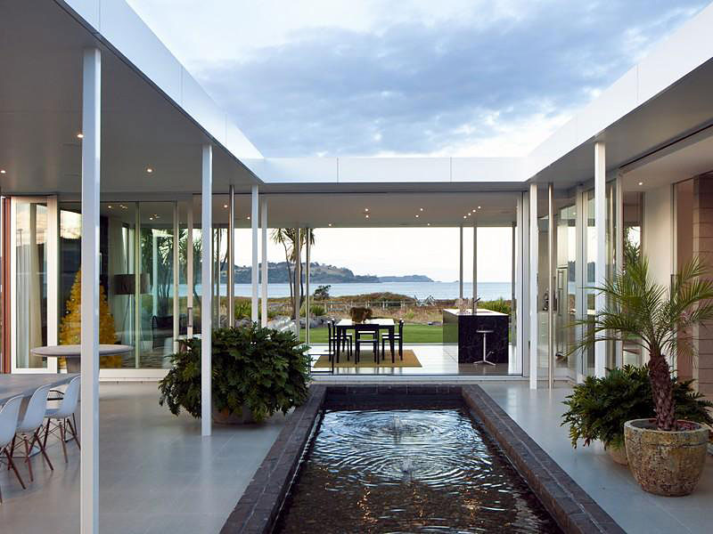 Beach View Taumata Beautiful Beach View Enjoyed From Taumata House Open Courtyard With Pond Semi Outdoor Dining Spaces And Lounge Dream Homes  Natural Minimalist Home In Contemporary And Beautiful Decorations