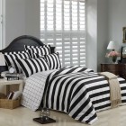 Black And Covers Beautiful Black And White Duvet Covers On Black Wooden Bed With White Nightstand Installed On Wooden Striped Glossy Floor Bedroom Cozy Black And White Duvet Covers Collection For Comfortable Bedrooms