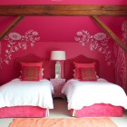 Contemporary Attic In Beautiful Contemporary Attic Bedroom Ideas In White Pink Painting Completed With White Duvet Cover And White Floral Wall Art Bedroom Elegant And Bright Bedroom Decoration With Glowing Sloped Ceilings