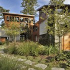 Garden Landscape Stone Beautiful Garden Landscape With Tough Stone Path And Ornamental Plants Horizontal Striped Outdoor Wall Small Glass Window Dream Homes Sustainable Contemporary Home With Wood And Stained Glass Facade