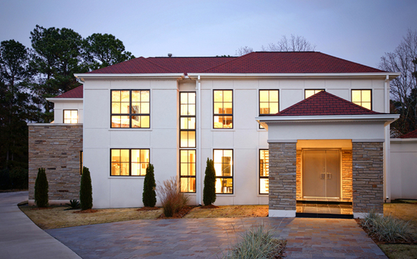 Modern Facade Abraham Beautiful Modern Facade Design Of Abraham Residence With Two Story Building And Fascinating Windows Design Dream Homes Simple Contemporary Home With Rectangular Swimming Pool And White Color Dominates