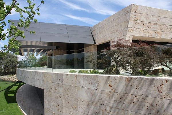 Second Terrace Wall Beautiful Second Terrace With Glass Wall Design Combined With Brick Wall Construction Green Trees Second Green Garden And Curved Building Dream Homes  Spanish Home Design With Futuristic And Elegant Cantilevered Decorations