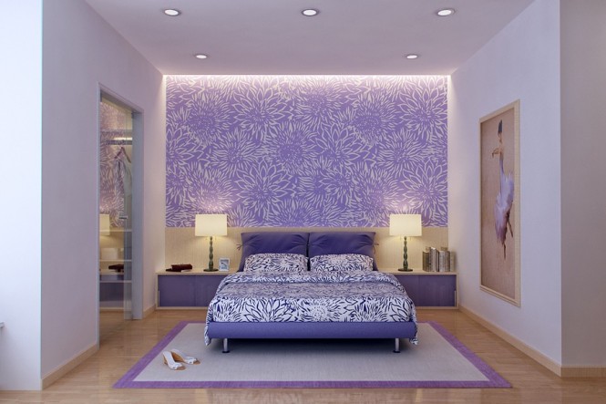 Vu Khoi White Beautiful Vu Khoi Purple And White Bedroom Design Interior With Modern Furniture And Feminine Touch For Home Inspiration Decoration 13 Modern Asian Living Room With Artistic Wall Art And Wooden Floor Decorations