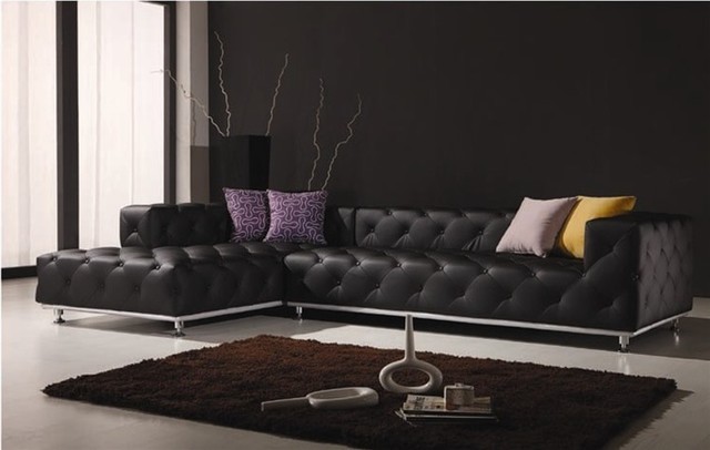 Contemporary Living Black Breathtaking Contemporary Living Room With Black Colored Leather Sectional Sofa And Dark Brown Rug Carpet Decoration 20 Brilliant Leather Sectional Sofas That Will Fit Stunningly Into Your Family Home