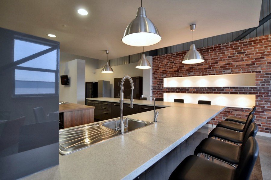 Kitchen Design Modern Breathtaking Kitchen Design Of NSG Modern Offices With White Marble Surface And Silver Stainless Surface Dining Room  Elegant And Modern Dining Room Sets With Wonderful Brick Walls