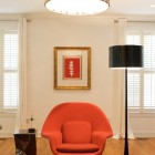 Contemporary Living Orange Bright Contemporary Living Room With Orange Chair Under The Drum Lamp Shade And The Carpet Completed The Decor Decoration 15 Drum Chandelier Lamp Shades In Your Sleek And Elegant Interiors