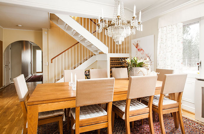 House Formal Enlightened Bright House Formal Dining Space Enlightened By Crystal Chandelier Installed Above Rectangular Wooden Table Dream Homes Wonderful Modern Home With Verdant Garden Decorations