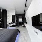 Bedroom Design With Brilliant Bedroom Design Futuristic Bedroom With Wide Black LCD Screen And White Colored Rug Carpet Bedroom 10 Stunning Black And White Bedroom Ideas In Fall Color Accent