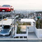 Garage In Kenji Brilliant Garage In Stunning Modern Kenji Yanagawa Case Study House Futuristic White Canopy Tough White Metallic Railing Fresh Greenery Dream Homes Stunning Contemporary Hillside Home With Open Garage Concepts