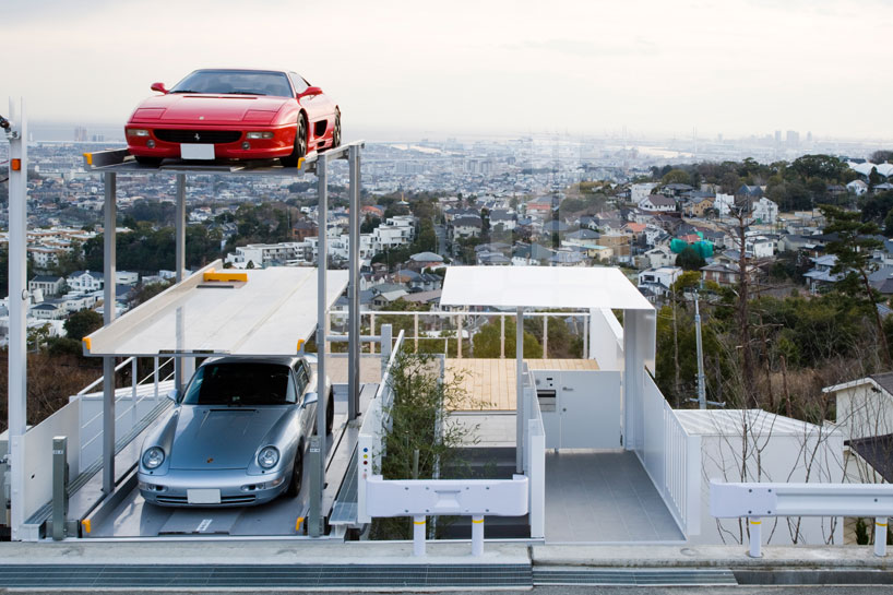 Garage In Kenji Brilliant Garage In Stunning Modern Kenji Yanagawa Case Study House Futuristic White Canopy Tough White Metallic Railing Fresh Greenery Dream Homes Stunning Contemporary Hillside Home With Open Garage Concepts