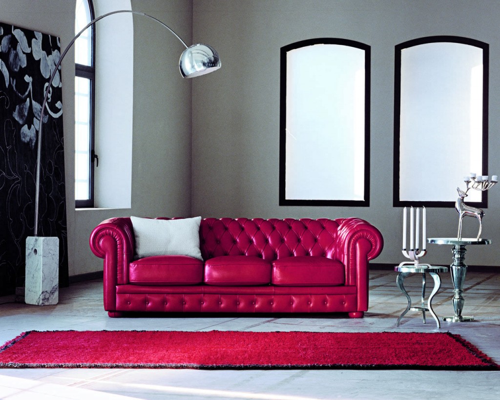 Classic Living Chesterfield Captivating Classic Living Room With Chesterfield Red Leather Sofa And Silver Colored Arch Lamp Which Is Made From Stainless Steel Furniture Outstanding Living Room Furnished With A Red Leather Couch Or Sofa Sets