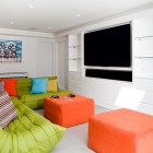Contemporary Family With Captivating Contemporary Family Room Design With Green Lime Colored Togo Sofa Several Pillows And Soft Orange Cube Stools Decoration Unique And Modern Togo Sofas With Eye Catching Colors To Inspire You