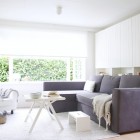 Contemporary Living With Captivating Contemporary Living Room Design With Soft Purple Small Sectional Sofa And White Colored White Table Furniture Cozy And Beautiful Sectional Sofa To Decorate Small Space Room