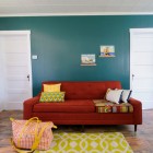 Eclectic Living White Captivating Eclectic Living Room Furnished White Yellow Carpet With Red Tufted Red Sofa On Wooden Glossy Floor Decoration 20 Vibrant And Bright Red Sofas For Chic Living Room With Personality