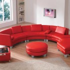Modern Living With Captivating Modern Living Room Design With Red Crimson Contemporary Sofas And Circle Shaped Ottoman Soft Table Decoration Remarkable Beautiful Contemporary Sofas With Various Elegant Styles