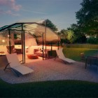 At Night Sleeper Captivating Patio At Night Furnished With Breathtaking Sleeper Chairs Decoration Extraordinary Modern Glass Home With Stunning Glass Decorations