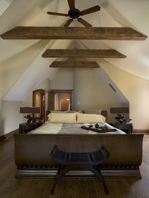 Rustic Attic With Captivating Rustic Attic Bedroom Ideas With Dark Gold Bed Frame And Black Wooden Stool Furnished Dark Electric Fan Without Lamp Bedroom Elegant And Bright Bedroom Decoration With Glowing Sloped Ceilings