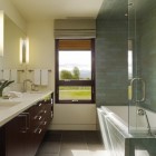 White Bathroom Vanity Captivating White Bathroom With Wooden Vanity Completed Twin Basins And Faucet Involved Mirror On Wall Of Peaks View House Architecture Beautiful Contemporary Home With Outdoor Dining Room And Semi-Open Terrace