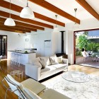 White Living With Captivating White Living Room Coupled With White Kitchen Island Of Storrs Road Residence Installed On Wood Glossy Floor Decoration Amazing Floating Deck Concept For Luminous Modern House