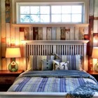 Beach Style Untreated Charming Beach Style Bedroom With Untreated Wood Wall Small French Window Striped Bed Cover On White Bed Bedroom 20 Creative Basement Bedroom Ideas For Perfect Modern Decorations