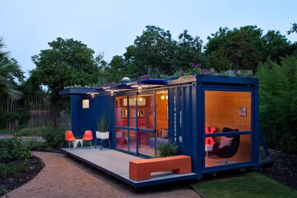 Glass Windows Navy Charming Glass Windows On Blue Navy Molded Wall Of Container Guest House Covered The House Completed Terrace Outside Dream Homes  Stunning Shipping Container Home With Stylish Architecture Approach