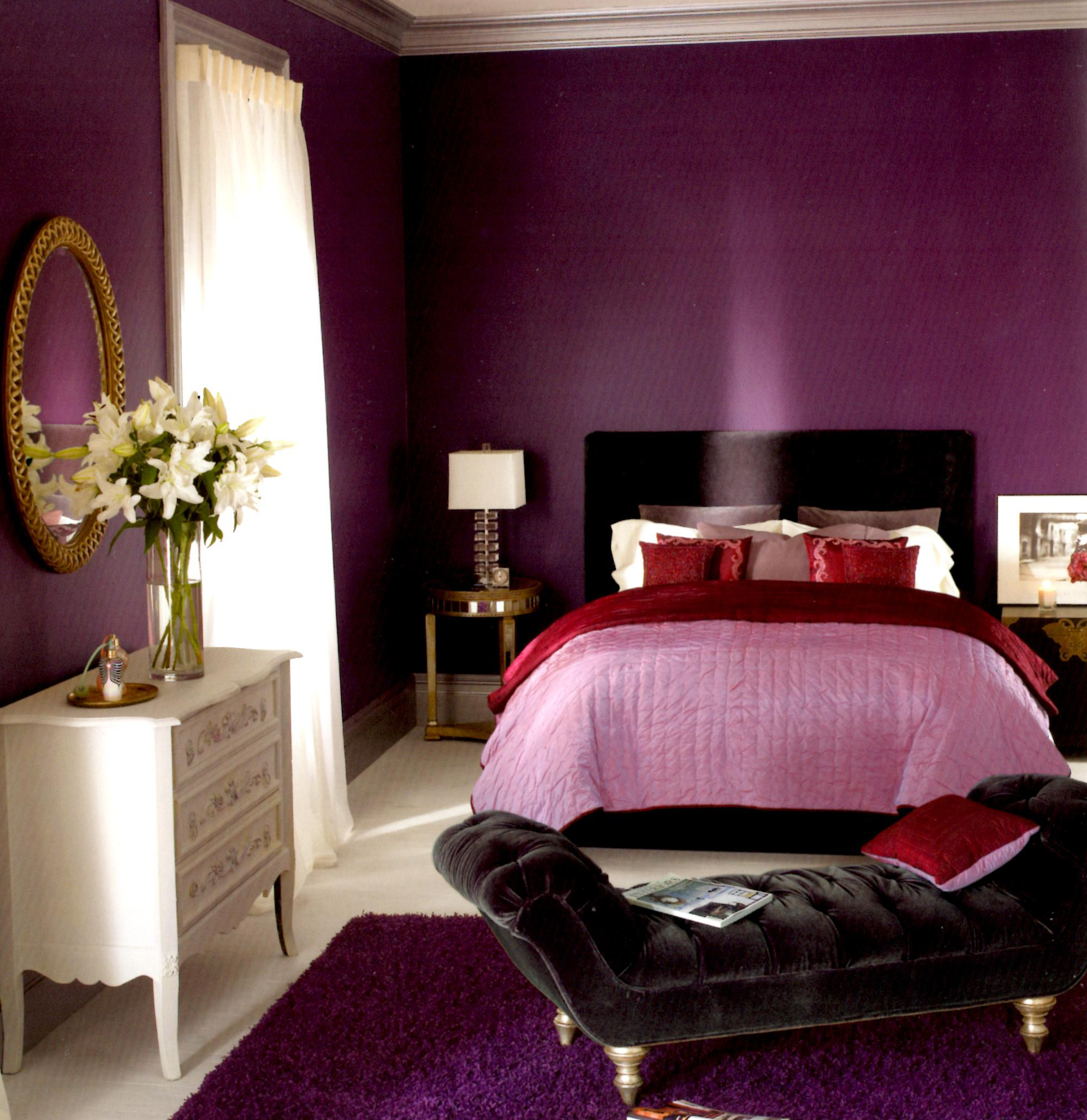 Modern Bedroom Applying Charming Modern Bedroom Furniture Decoration Applying Shabby Purple Bedroom Sets With Chic Beautiful Flowers On Glass Vase Decorative Bedroom  26 Bewitching Purple Bedroom Design For Comfort Decoration Ideas