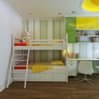 Vu Khoi And Charming Vu Khoi Childrens Yellow And Green Bedroom Design Interior With Modern Bunk Bed Storage Furniture Design In White Color Decoration Ideas Decoration 13 Modern Asian Living Room With Artistic Wall Art And Wooden Floor Decorations