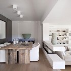 White Contemporary Spain Charming White Contemporary Home In Spain For Dining Room Interior Used Rustic Wooden Table And White Upholstered Chair In Contemporary Style Dream Homes Bright Home Interior Decoration Using White And Beautiful Wooden Accents