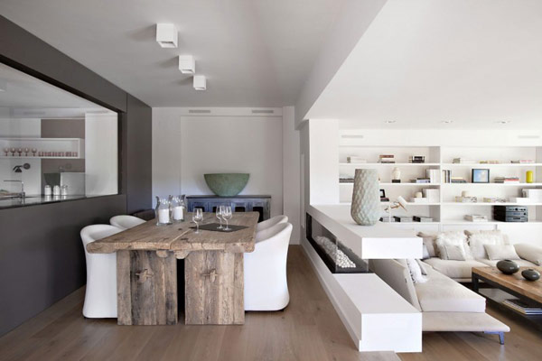 White Contemporary Spain Charming White Contemporary Home In Spain For Dining Room Interior Used Rustic Wooden Table And White Upholstered Chair In Contemporary Style Dream Homes  Bright Home Interior Decoration Using White And Beautiful Wooden Accents