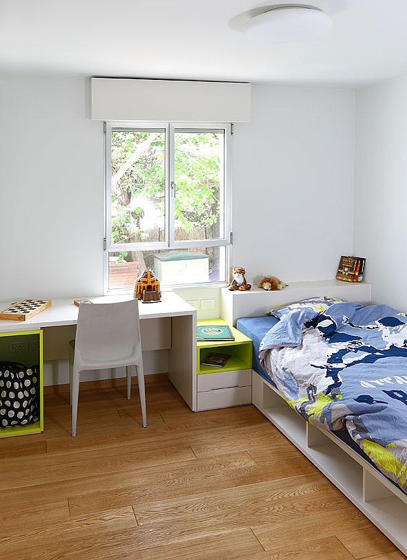 House Amitzi Bedroom Cheerful House Amitzi Architects Kids Bedroom With Single Storage Bed And Connected Desk With Storage Dream Homes  Stylish Minimalist Home Interior And Exterior With Bewitching White Paint Colors