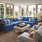 Covered Porch Blue Chic Covered Porch Design Applied Blue Sectional Sofa Slipcovers And Tufted Coffee Table Also Striped Armchairs Decoration Chic Sectional Sofa Slipcovers For Elegant Sofa Looks