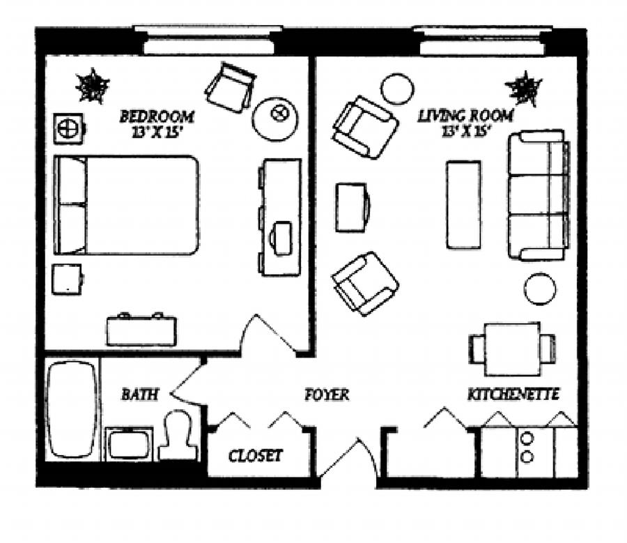 One Apartment With Chic One Apartment Floor Plans With Small Interior Equipped With Compact Furniture Precise Measurement Of Apartment Interior Bedroom  12 Stylish One Bedroom Apartment Floor Plans In Pretty White Theme