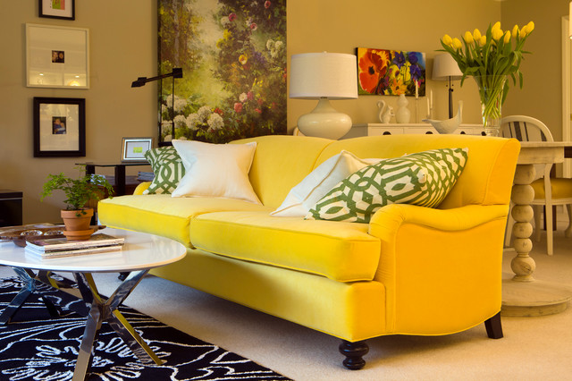 Yellow Sofas Room Chic Yellow Sofas In Living Room With White And Green Pillows Facing Circle Table Feat Planter Dream Homes  20 Eye-Catching Yellow Sofas For Any Living Room Of The Modern House